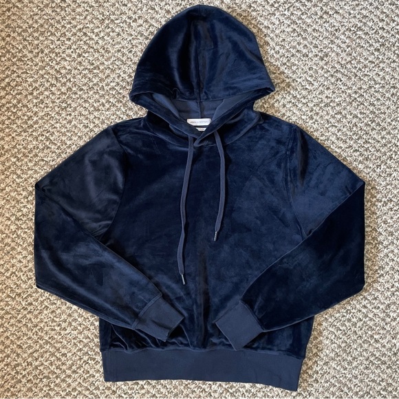 Urban Outfitters Easy Does It Velour Hoodie Sweatshirt - Midnight Blue - Picture 3 of 12